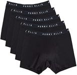 Perry Ellis Men's Cotton Stretch Boxer Briefs, Tagless, No Roll Waistband, 5 Pack, Black, X-Large