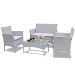 bigzzia Rattan Garden Furniture Set, 4 piece Patio Rattan furniture sofa Weaving Wicker includes 2 Armchairs,1 Double seat Sofa and 1 table (Grey)