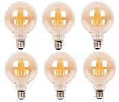 Desidiya Edison Tungsten Filament Round Antique Glass G80 Light Bulbs Pack Of 6 Vintage Base E27 Bulb Yellow Light For Home Decoration Living Room/Restaurant Bar Lighting - 4 Watts,Incandescent