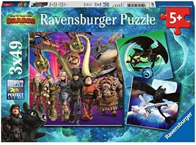Ravensburger - Puzzle Enfant - Puzzles 3x49 p - Apprivoiser les dragons - Dragons 3 - Dès 5 ans - 08064