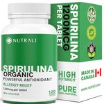 NEW 1200mg MAXIMUM POTENCY Organic Spirulina powder per tablet, Powerful Antioxidant, Allergy Relief, Improved Energy and Vitality, Blue-Green Algae Superfoods. High in Iron, Non-GMO, Gluten Free. 120 Vegan Tablets.