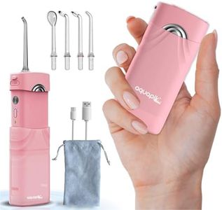 Aquapik Mini Portable Water Flosser Retractable Water Tank Rechargeable Dental Irrigator for Travel and Office, USB Charging, 4 Nozzles, 3 Powers, IPX8 Waterproof, for Whole Family (Pink)