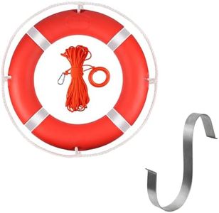 Life Ring,23" Boat Safety Throw Rings with Water Floating Lifesaving Rope, Life Ring Buoy with Rope and Reflective Tape, Orange Life Ring for Boats, Include Boat Life Ring Bracket