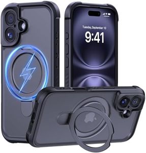 MOCCA Design for iPhone 16 Case with Magnetic Invisible Stand [Full Camera Protection] [Compatible with Magsafe] Military Drop Shockproof Translucent Matte Phone Case Cover 6.1",Black