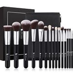 DUCARE Premium Synthetic Kabuki Foundation Eyeshadow Makeup Brushes with Cosmetic Bag Set (Black), 15 Pcs