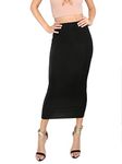 MakeMeChic Women's Solid Basic Below Knee Stretchy Pencil Skirt, Black, Medium