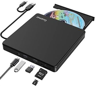 Guamar External CD/DVD Drive, USB 3.0 USB C DVD+/-RW Burner CD ROM External Drive Optical Disk Reader Writer DVD Player for Laptop Mac PC Windows 11 MacBook Pro Air with SD/TF Slot,2 USB Ports