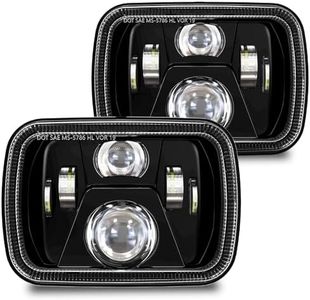 4X4FLSTC H6054 7x6 5x7 LED Headlights Compatible with Jeep Cherokee XJ Wrangler YJ Comanche GMC Savana Chevy Express Dodge Tacoma Ford D21 Hardbody Pickup Van High Low Sealed Beam DOT Black Headlamps