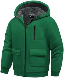 JACKETOWN Unisex Girls Boys Zip Up Hoodie Kids Fleece Jacket Sherpa Lined Sweatshirts Spring Fall Winter Coat Kids Casual Outerwear Dark Green 8-9 Years