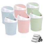 QLFJ-FurDec 6PCS Plastic Mini Wastebasket Bathroom Bins with Swing Lid and 12 Rolls Bin Liners, Desk Compact Design Cosmetic Bin for Home, Office, Vanity Tabletop, Bedroom (6pcs)