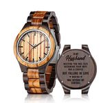 Custom Engraved Wood Watch for Husband - Wooden Wrist Watch Gift Ideas for Him, Christmas Valentines Wedding Anniversary Birthday Gifts