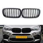 Front Bumper Kidney Grille Gloss Black Dual Slats Grill Compatible with BMW X5 F15 X6 F16 X5M F85 X6M F86 2014-2019