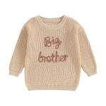 Big Brother Little Brother Matching Outfits Letter Embroidery Knit Sweater Shirt Baby Boy Winter Warm Clothes, Khaki Big Bro, 4-5T