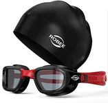 Robee Swim Goggles Silicone Swimming Cap and Carrying Case, Polarized Pool Goggles for Adult Men Women Youth