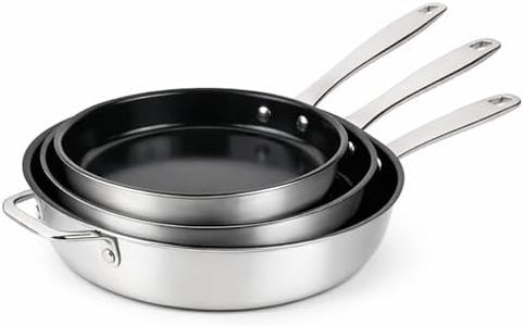 Alva Maestro 3-Piece Stainless Steel Nonstick Frying Pan Set – Made Without PFAS, PFOA & PTFE Ceramic Coating – Reinforced 5-Ply Aluminum Core, Oven & Induction Safe for Even Heat, Easy Clean Coating