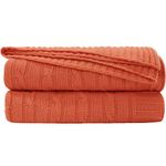 uxcell Soft 100% Cotton Knitted Throw Blanket for Sofa and Couch Lightweight Cable Knit Bed Blanket Home Decorative Blanket Orange 47x70 Inches