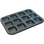 Twscvc Loaf Pan,Brownie Cake Pan, 12-Cavity Non-Stick Square Muffin Pan Blondie Bakeware, Heavy Duty Carbon Steel Pan for Oven Baking -Gray