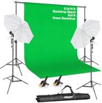 EMART Photography Backdrop Support System Kit, with Backdrop Stand, 6 x 9 ft Muslin Chromakey Green Screen, 2X 45W Studio Light Bulbs for Live Streaming, Photography Studio.
