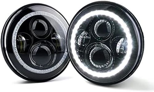 Xprite 7" Inch LED Halo Headlights Compatible with Jeep Wrangler JK TJ LJ 1997 - 2018(DOT Approved),CREE LED Chip, 90W 9600 Lumens Hi/Lo Beam with Halo Ring Angel Eyes DRL