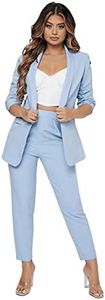 SweatyRocks Women's 2 Piece Solid Ruched Sleeve Blazer and Pants Business Office Suit Set Pale Blue S