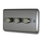 Varilight JSDP303 Classic V-Pro Matt Chrome 3 Gang LED Trailing Edge Dimmer Switch 1 or 2 Way, h85 x d150 mm