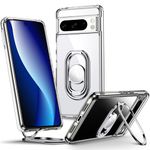 Shields Up for Pixel 8 Pro Case with Stand, Google Pixel 8 Pro Case Clear with Double Ring Holder [Adjustable & Foldable] Shockproof Protective Cover for Google Pixel 8 Pro - Clear