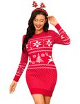 Totatuit Christmas Jumper Dress for Women Christmas Ugly Sweater Dress Knitted Ladies Dress Long Sleeve Jumper Crew Neck Christmas Sweater Dress Red XXL