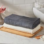 amazon basics Bamboo Cotton Bath Towel Set | 600 GSM | Ultra-Absorbent | Quick Dry | Super Soft (Pack of 2 - Grey and White)