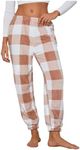 Verdusa Women's Buffalo Plaid Pajama Pants Cute Fuzzy Checkered Pj Pants Comfy Flannel Lounge Pants Apricot Large