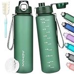 AOHAN Water Bottle 1l, Drinks Bottle with Filter, Sports Water Bottle with Motivational Time Maker & Bottle Brush, BPA-Free Leak Proof Water Bottles for Fitness, Gym, Running, School & Office