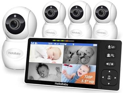 HelloBaby 5.5" 720P HD Video Baby Monitor No WiFi, 4 Cameras Baby Monitors, Split Screen Remote Pan/Tilt/Zoom Baby Monitor, Wide View Range, 1080P Camera, Night Light, 4000mAh Battery, Ideal Gift