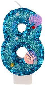 Blue Number Candle,Shell Sequins Number Candles for Birthday Cakes Mermaid Themed Party Supplies Number 8 Candle