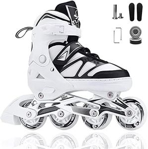 Pattini in Linea Per Bambini Ragazze E Ragazzi, Pattini Inline Skates Regolabile Con 8 Ruote Luminose Per Interni E Esterni, Pattini Fitness Unisex ​Per Adulti Principianti (S-XL (White, L 38_41)