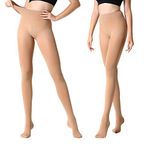 MANZI 2 Pairs Women's Opaque Control Top Tights Comfort Stretch 70 Denier Pantyhose Suntan Large