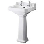 Milano Richmond - White Traditional Full Pedestal 2 Tap Hole Bathroom Basin Sink - 500mm x 350mm