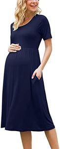 Xpenyo Women's Casual Short Sleeve Empire Waist Maternity Dress with Pockets, Navyblue-a, Large