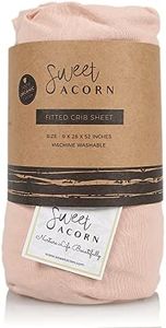 Sweet Acorn Fitted Crib Sheets - Organic Cotton Jersey Knit Crib Beddings - Fits Standard Baby Crib Mattress - 9" x 28" x 52" - Dahlia Pink