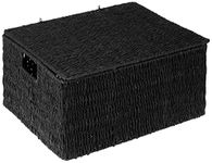 Woodluv Storage Boxes with lid Xlarge, Storage Baskets Woven storage baskets for shelves, Hamper Basket, Black, Black