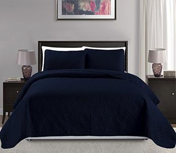 (King/California King, Navy Blue) - Mk Collection King/California king over size 300cm x 270cm 3 pc Diamond Bedspread Bed-cover Embossed solid Navy Blue New