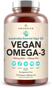 AMANDEAN Vegan Omega 3 Supplement. Premium Fish Oil Alternative! Algae DHA & EPA. Carrageenan Free Softgels. Algal Essential Fatty Acids. Plant Based Heart, Brain, Eye, Skin, Immune Support. (120ct)