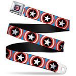 Buckle-Down Seatbelt Belt - Captain America Shield Repeat Blue - 1.5" Wide - 24-38 Inches in Length