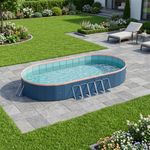 FOREOCELIV Foldable Pool with Aluminum Alloy Bracket Non-Inflatable PVC Metal Frame for Family Members Dog Pool Pets Stable for Outdoor Backyard Dual Fast Drainage (143.70" Lx 98.43" W x 19.69" H)