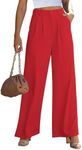 GRAPENT 2024 Womens Pants for Work Business Casual High Waisted Wide Leg Pants Work Outfits Flowy Work Pants for Women Plus Size Wide Leg Pants Palazzo Color True Red Size 3X-Large Size 24 Size 26