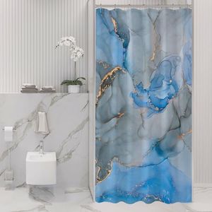 Gibelle Small Stall Shower Curtain 36 x 72, Narrow Half Abstract Blue Grey Marble Shower Curtain, Modern Ink Art Waterproof Fabric Shower Curtain Set with Hooks