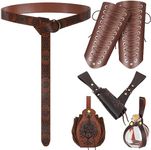 Sweetude 5 Pcs Medieval Belt Renaissance Accessories Viking Leather Belt Pouch Arm Guard Dagger Cover Belt Cork Potion Bottle, Brown, Classic Style