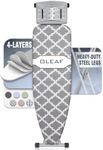 oleaf Ironing Board with Cover and Thicken Pad Height Adjustable Full Size Foldable Iron Board with Iron Rest, Stable Steel Legs, Metal Construction, Heat Resistant, Gray and White Checkered