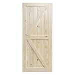 SmartStandard 36in x 80in Sliding Barn Wood Door Pre-Drilled Ready to Assemble, DIY Unfinished Solid Hemlock Wood Panelled Slab, Interior Single Door Only, Natural, K-Frame (Fit 6FT-6.6FT Rail)