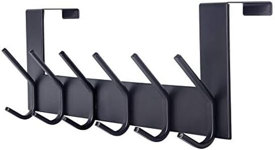 SKOLOO Over The Door Hooks for Hanging Coats Towel Key Clothes - 6 Hooks, Over The Door Towel Rack for Bathroom, Stainless Steel Over Door Coat Hook (Square, Black)