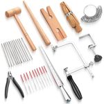 Jewelers Tools Set Including Jeweler Saw Frame Bench Pin Clamp Diamond Needle File Wooden Ring Clamp and Ring Sizer Mandrel Measuring Tool Jeweler's Mallet Hammer Stick for Jewelry Making