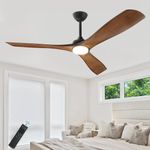 Depuley 52" Ceiling Fans with Lights, Reversible Ceiling Fan with Remote Control and Quiet DC Motor, Smart Indoor Outdoor Ceiling Fans for Patios/Living Room/Bedroom/Farmhouse/Gazebo- Walnut，Timing